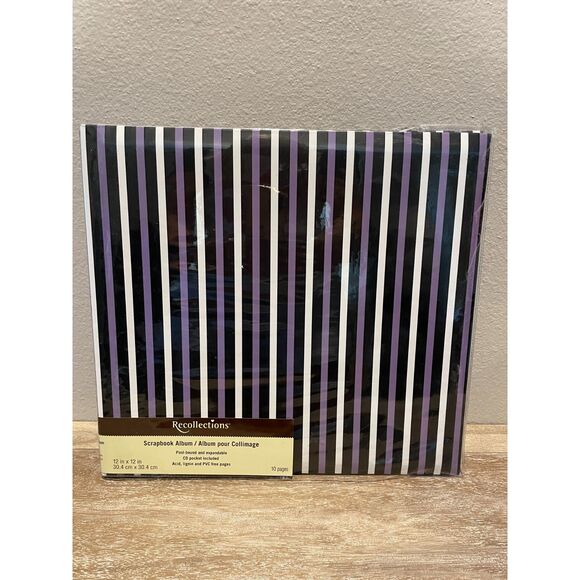 Bundle of Two Recollections Scrapbook Post Bound Refillable Albums Purple/Stripe - Picture 2 of 5